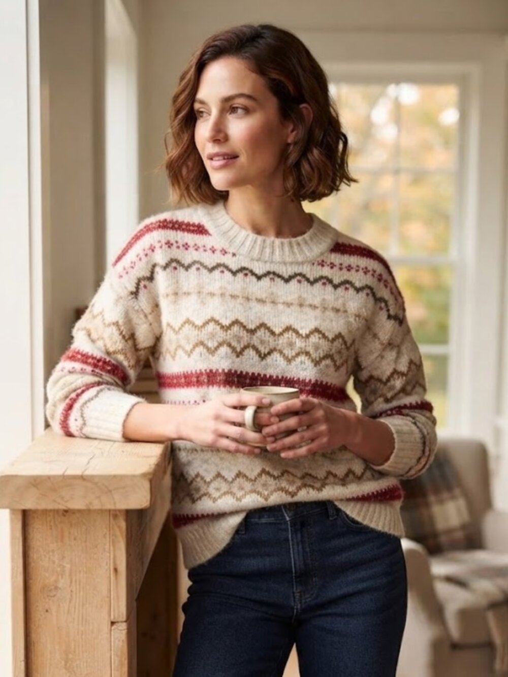 American Eagle Size Small Sweater Fair Isle Old Money Preppy Peasant Nordic Y2K
